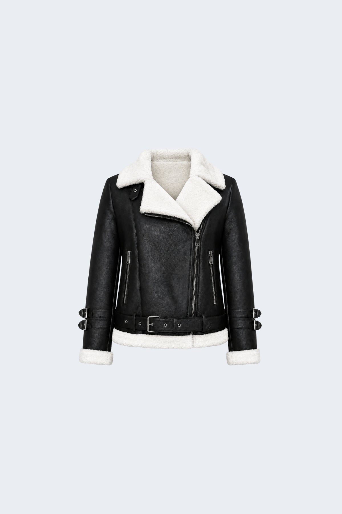 Elle Ines Faux-Shearling Biker Jacket  Black/White RRP £289