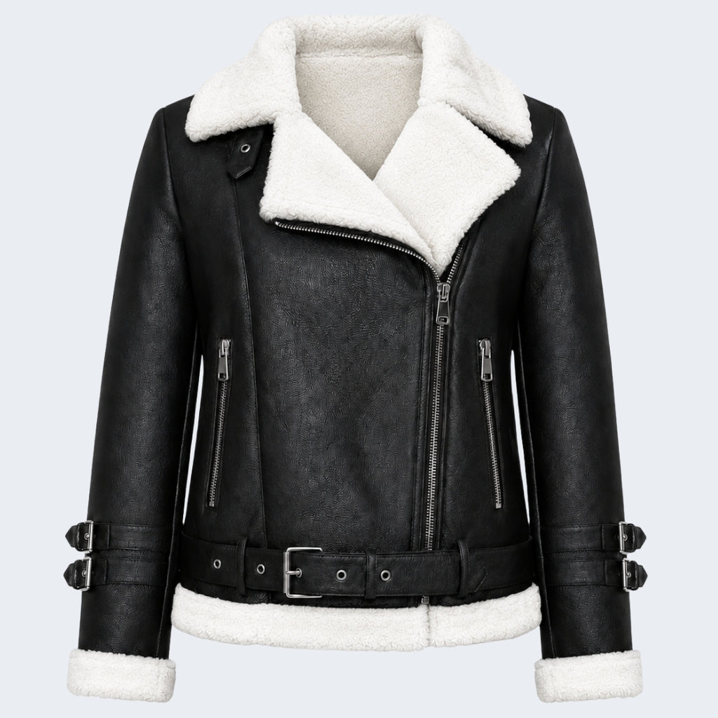 Elle Ines Faux-Shearling Biker Jacket  Black/White RRP £289