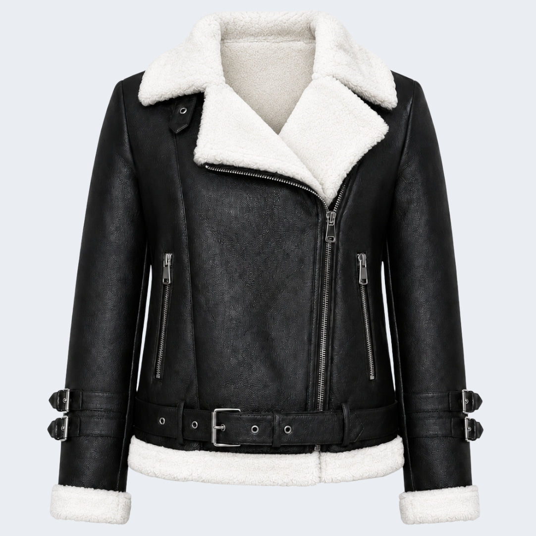 Elle Ines Faux-Shearling Biker Jacket  Black/White RRP £289
