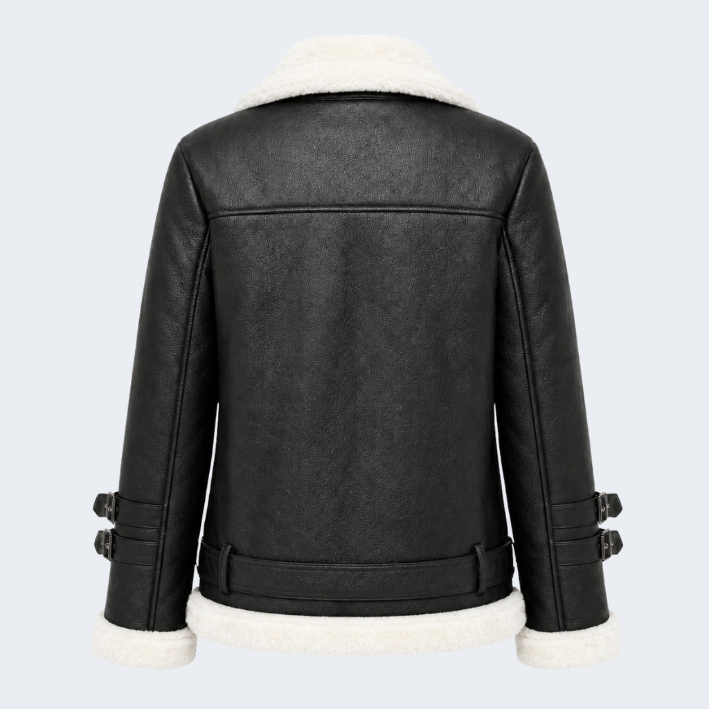 Elle Ines Faux-Shearling Biker Jacket  Black/White RRP £289