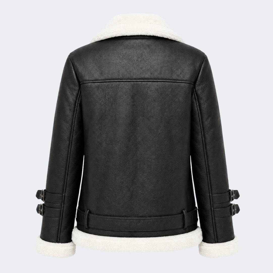 Elle Ines Faux-Shearling Biker Jacket  Black/White RRP £289