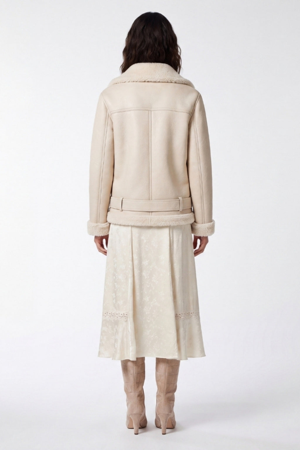 Elle Jolie Faux-Shearling Biker Jacket Beige RRP £269