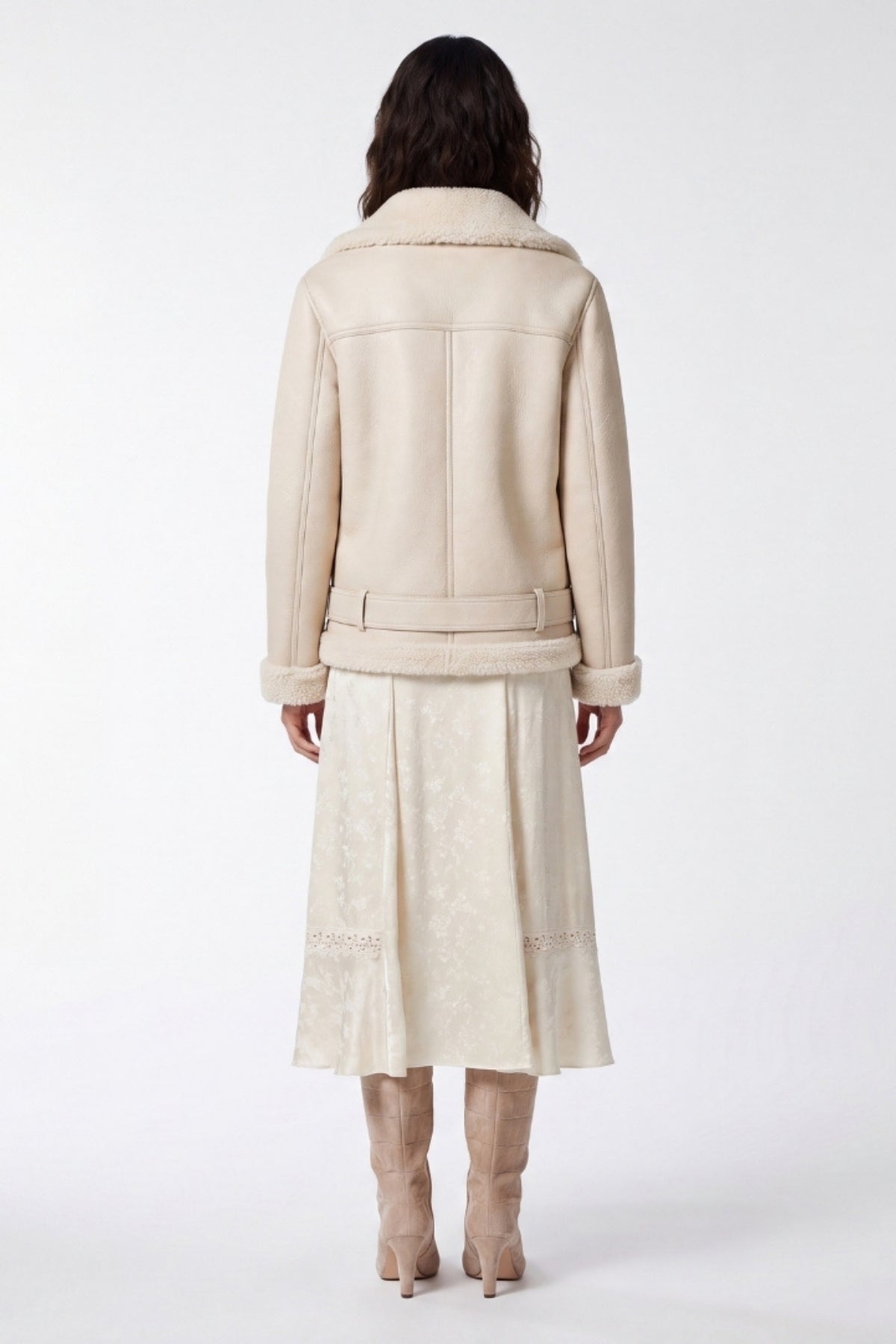 Elle Jolie Faux-Shearling Biker Jacket Beige RRP £269