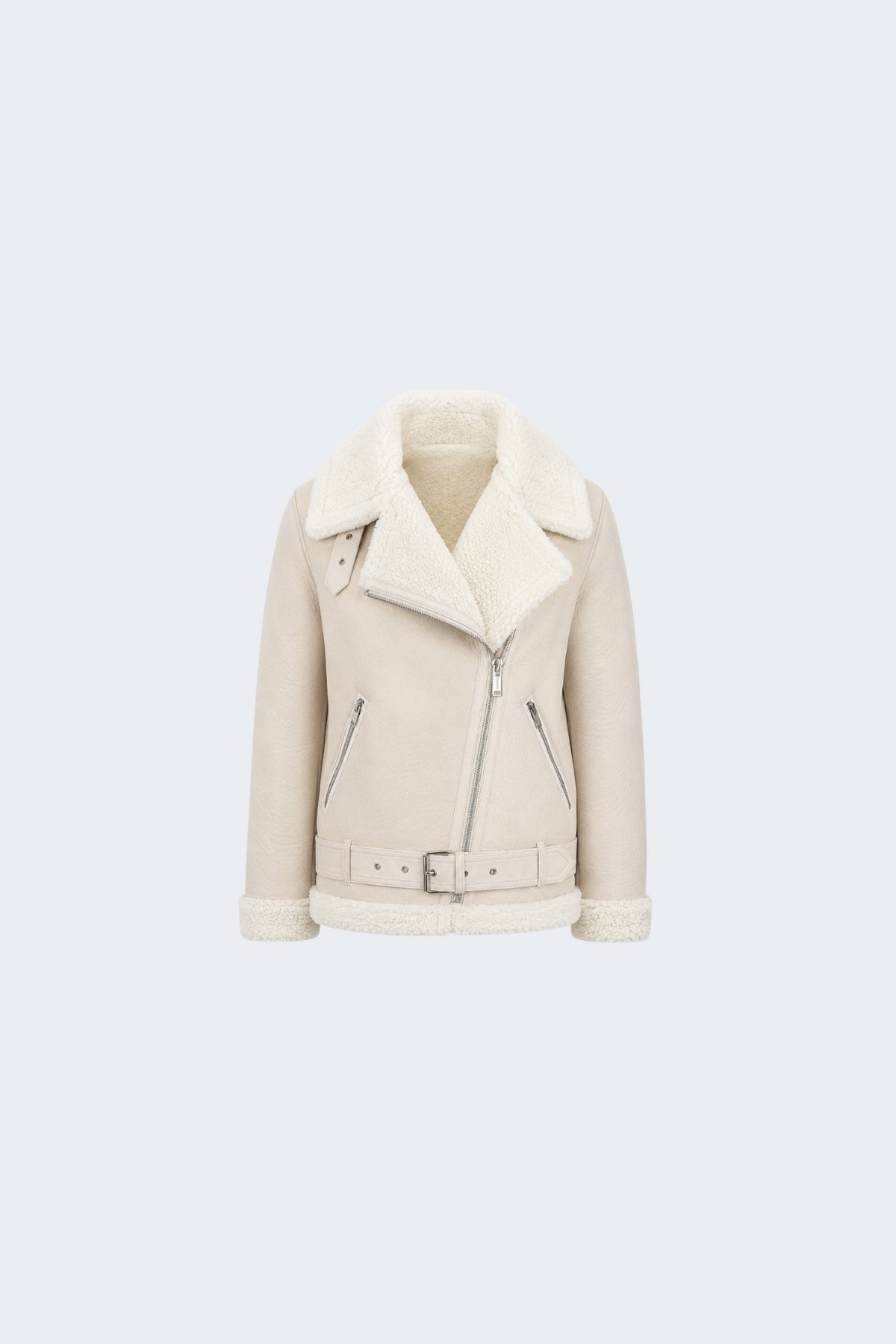 Elle Jolie Faux-Shearling Biker Jacket Beige RRP £269