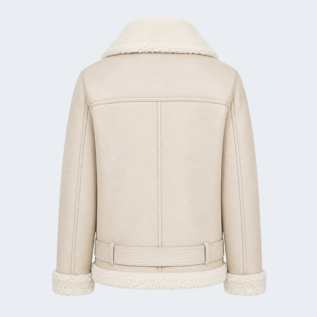 Elle Jolie Faux-Shearling Biker Jacket Beige RRP £269