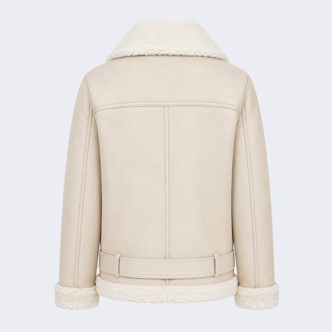 Elle Jolie Faux-Shearling Biker Jacket Beige RRP £269