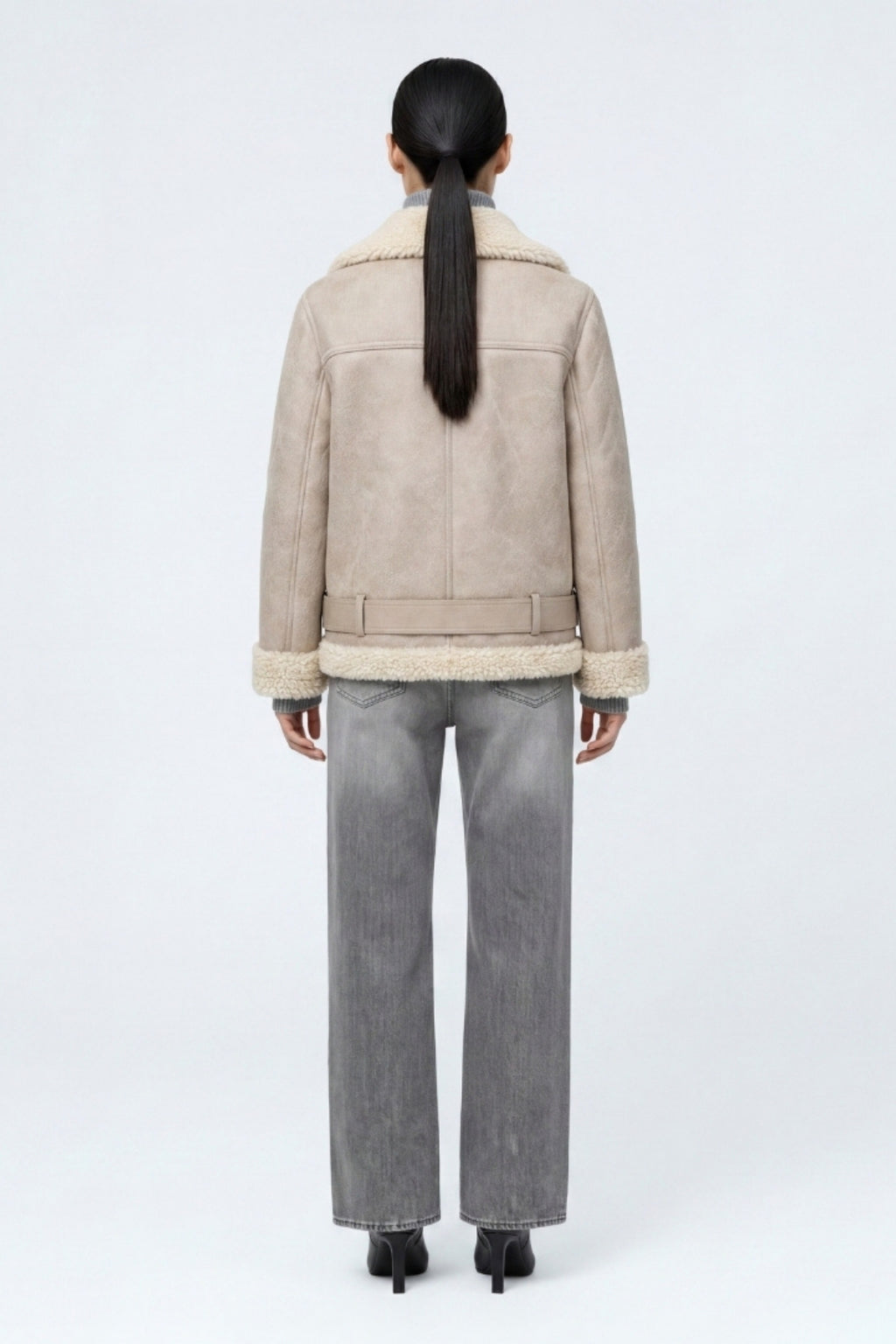 Elle Jolie Faux-Shearling Biker Jacket Grey RRP £269