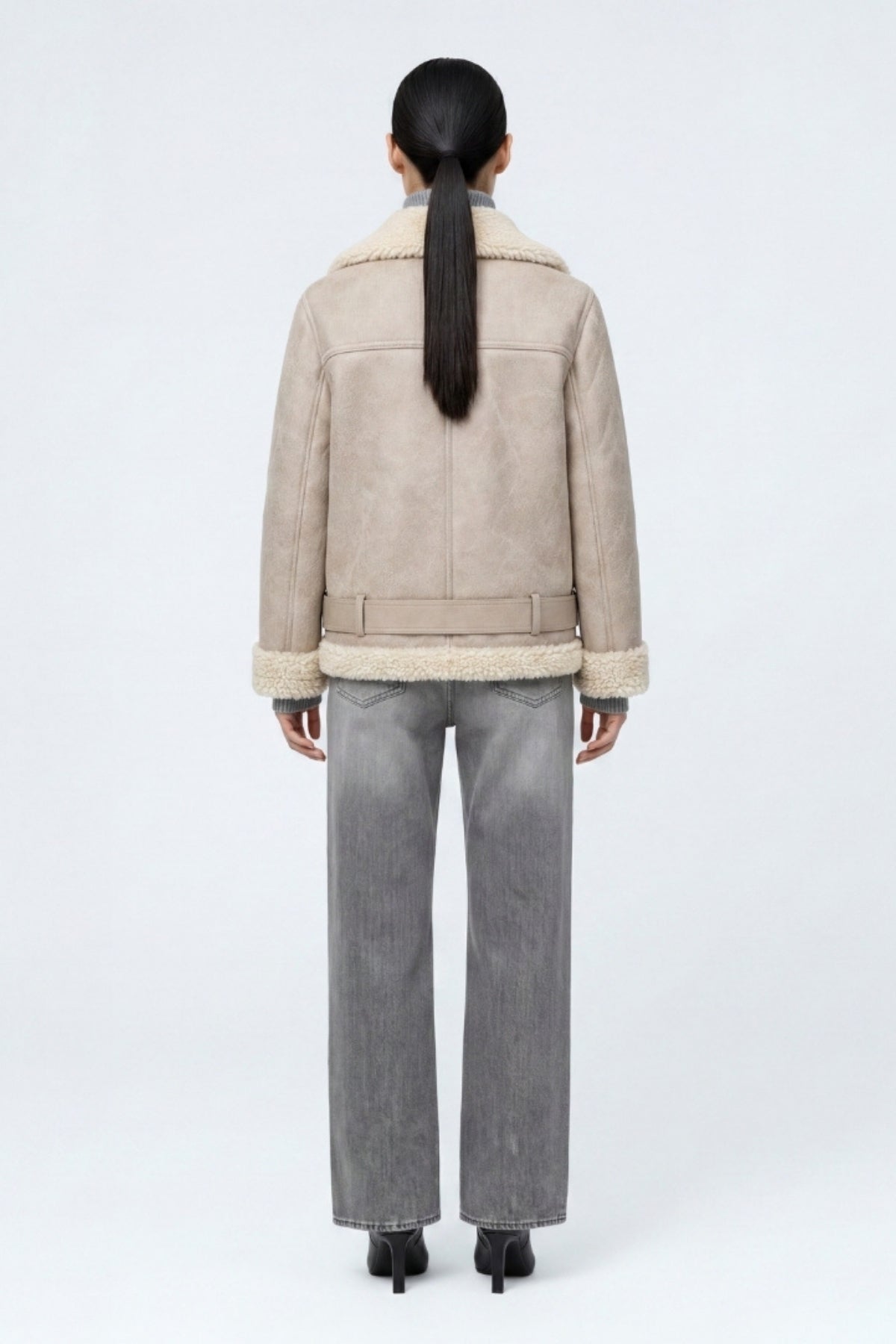Elle Jolie Faux-Shearling Biker Jacket Grey RRP £269