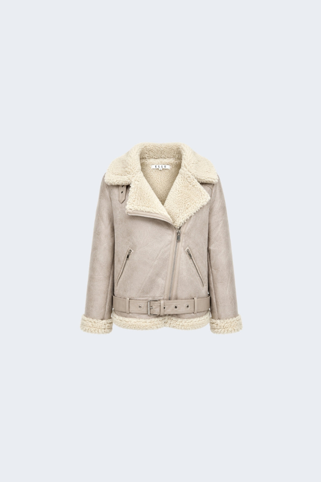 Elle Jolie Faux-Shearling Biker Jacket Grey RRP £269