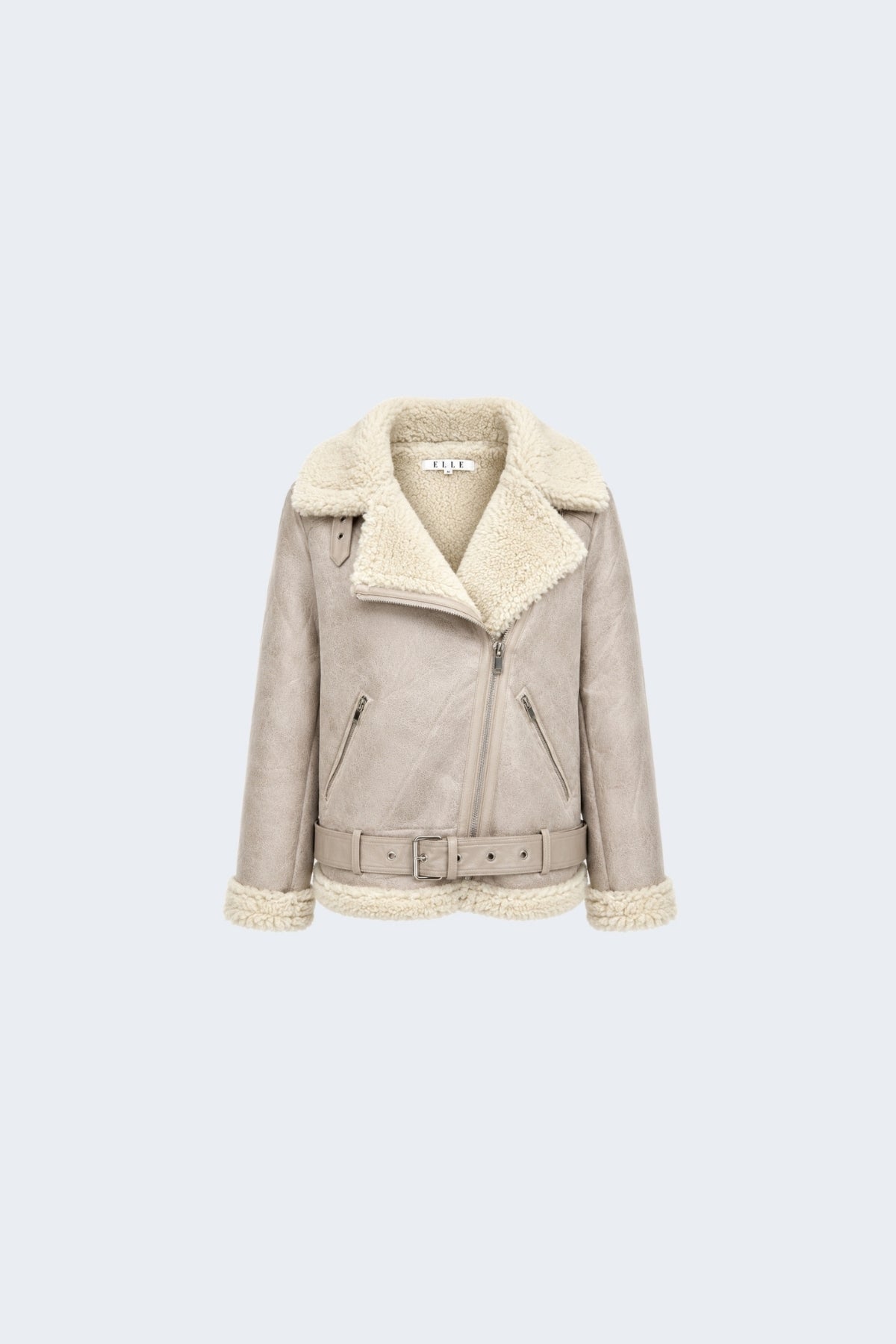 Elle Jolie Faux-Shearling Biker Jacket Grey RRP £269