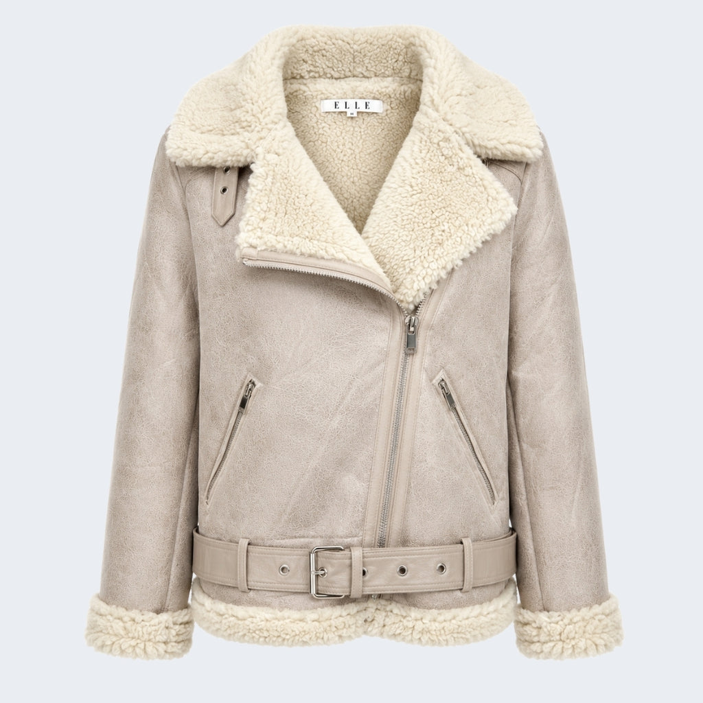 Elle Jolie Faux-Shearling Biker Jacket Grey RRP £269
