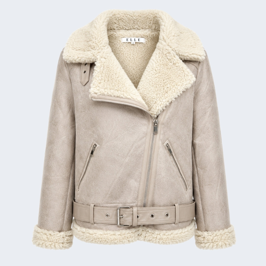 Elle Jolie Faux-Shearling Biker Jacket Grey RRP £269