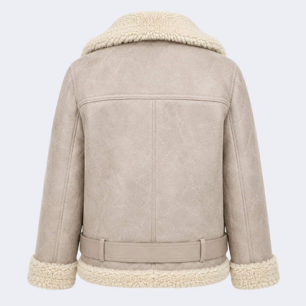 Elle Jolie Faux-Shearling Biker Jacket Grey RRP £269