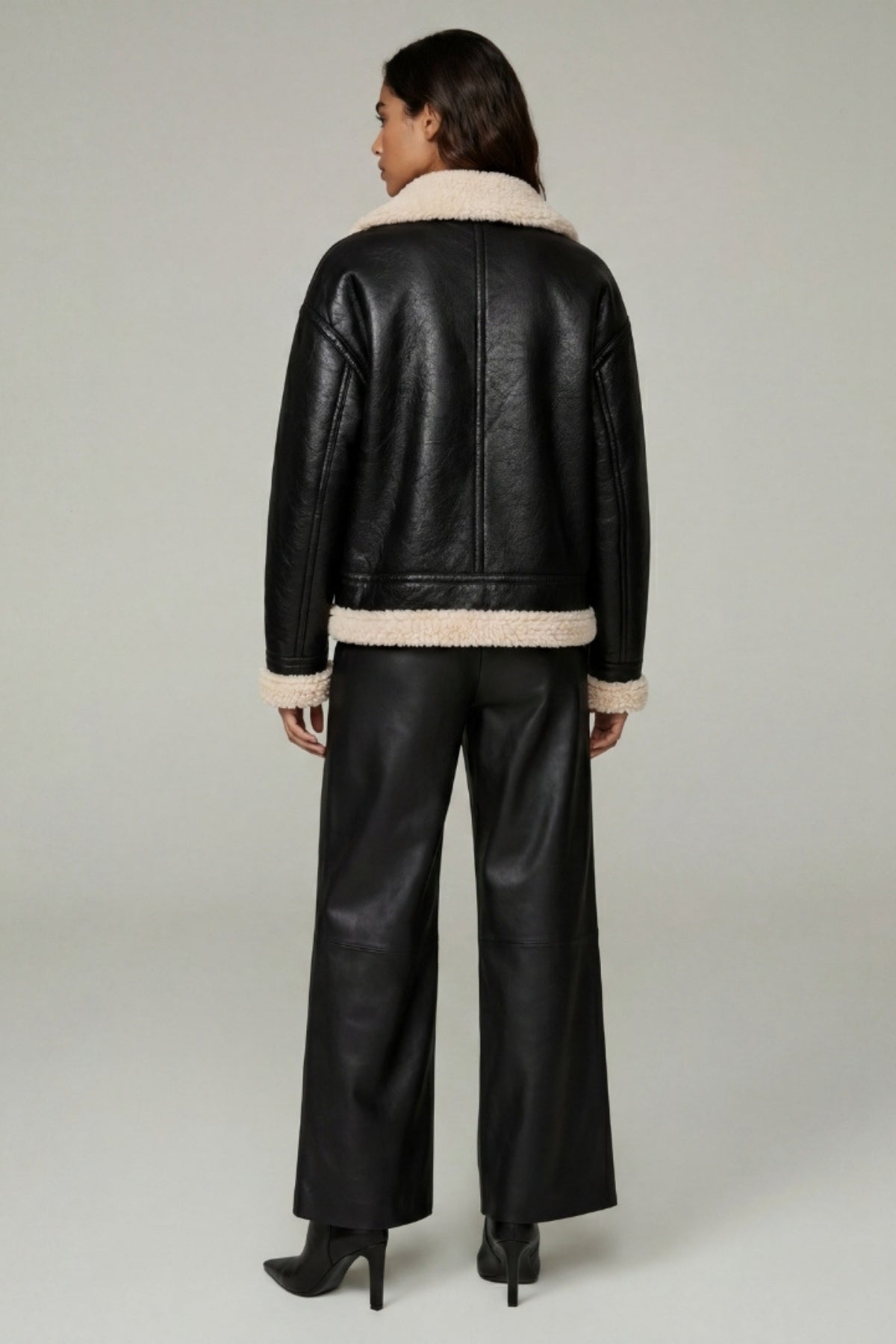 Elle Jocelyn Faux-Shearling Aviator Jacket Black RRP £269