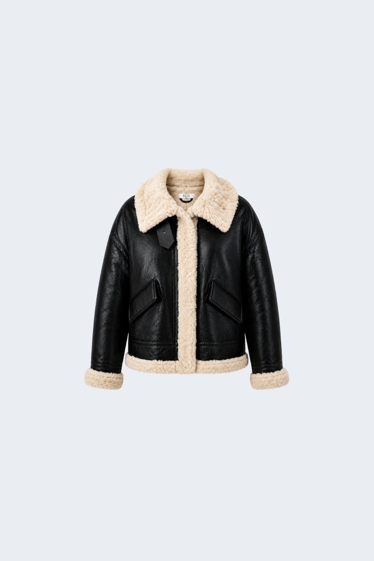 Elle Jocelyn Faux-Shearling Aviator Jacket Black RRP £269