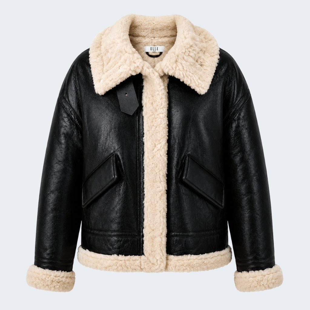 Elle Jocelyn Faux-Shearling Aviator Jacket Black RRP £269