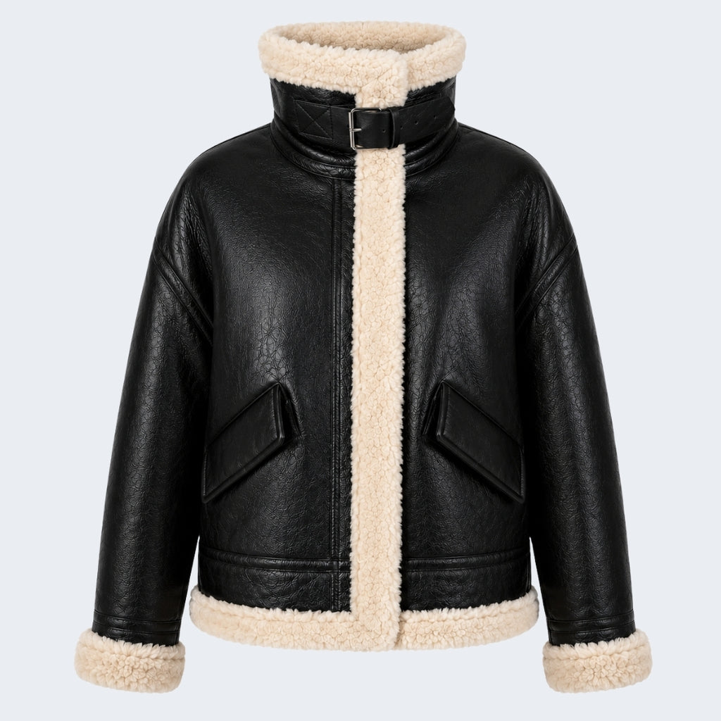 Elle Jocelyn Faux-Shearling Aviator Jacket Black RRP £269