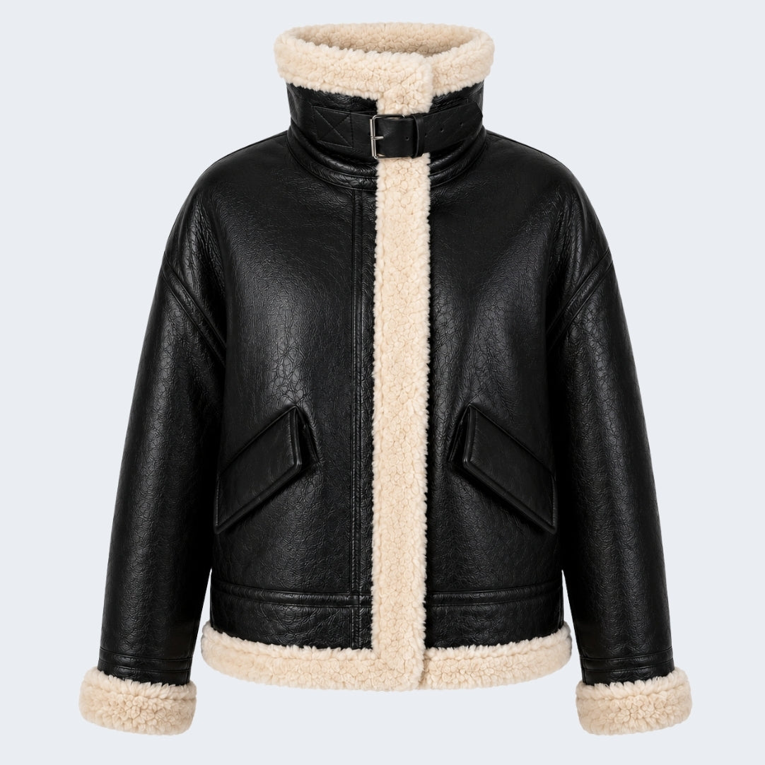 Elle Jocelyn Faux-Shearling Aviator Jacket Black RRP £269