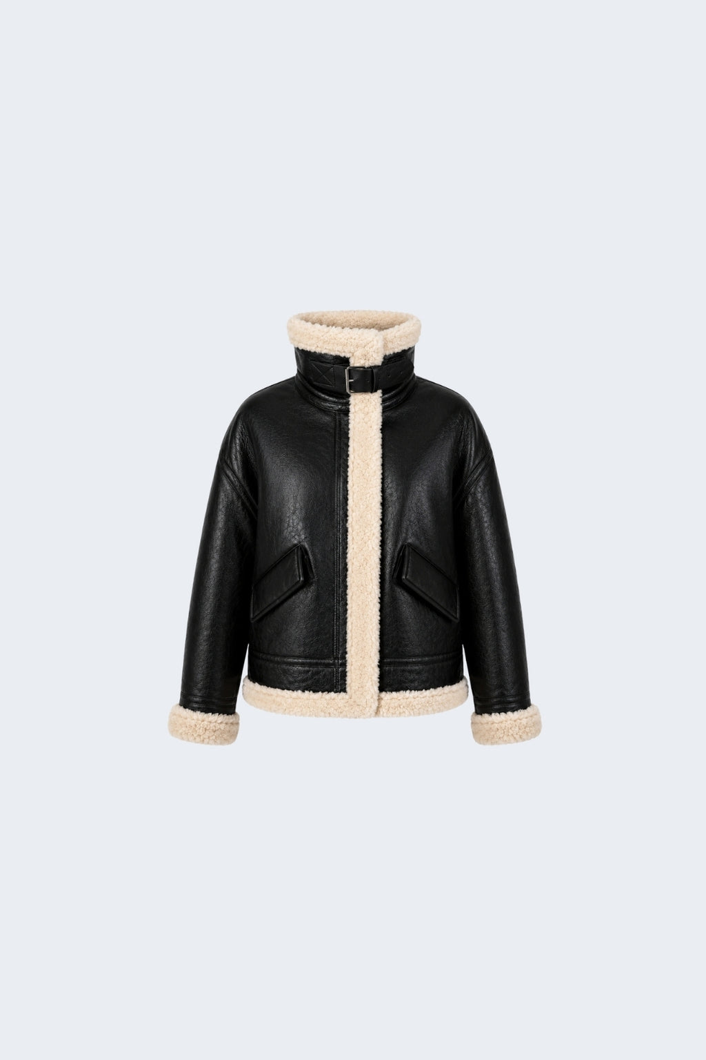 Elle Jocelyn Faux-Shearling Aviator Jacket Black RRP £269