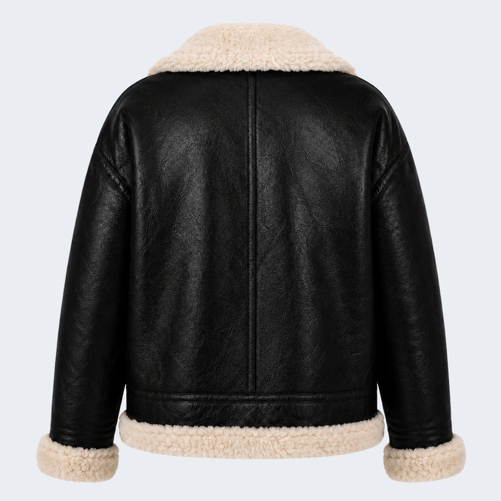 Elle Jocelyn Faux-Shearling Aviator Jacket Black RRP £269
