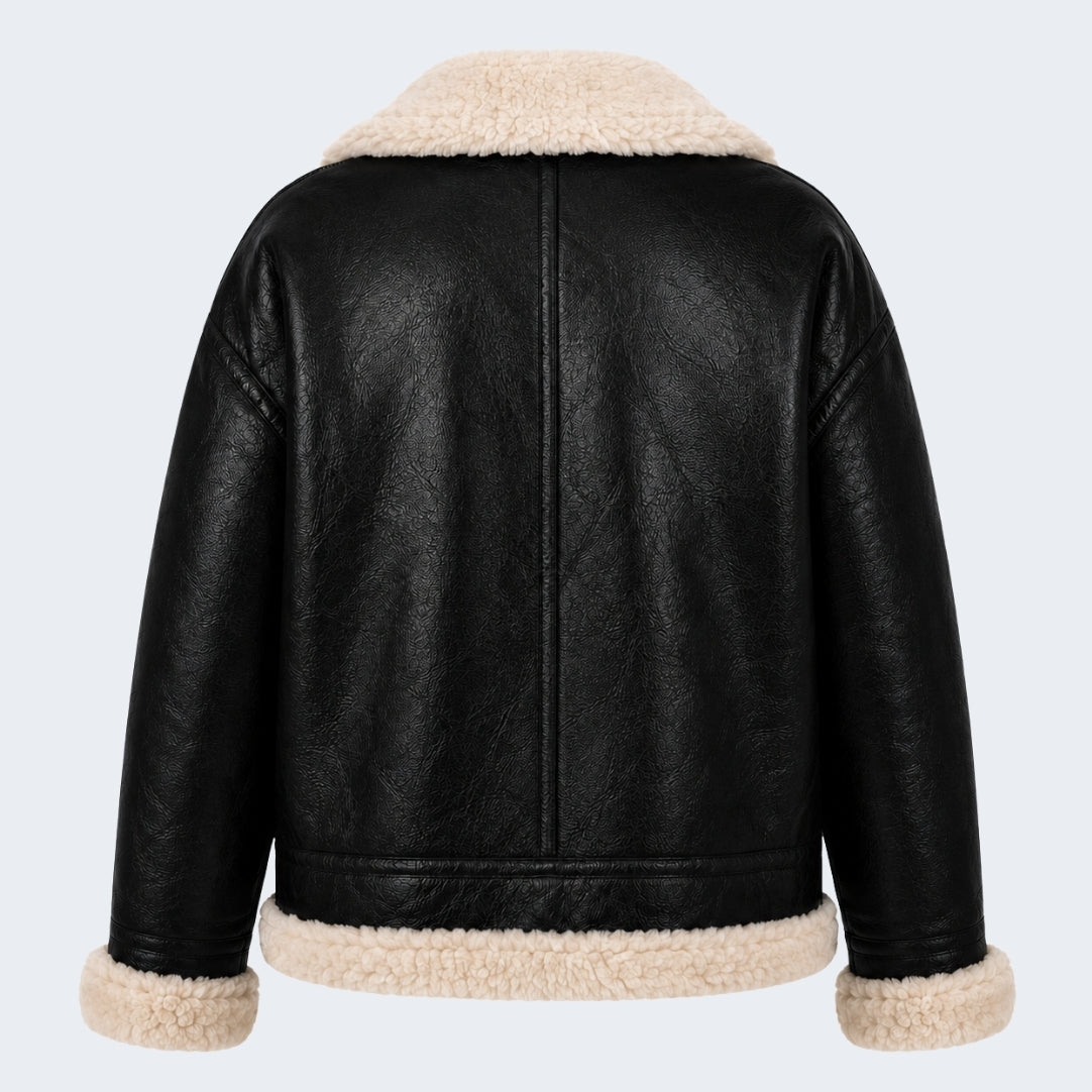 Elle Jocelyn Faux-Shearling Aviator Jacket Black RRP £269