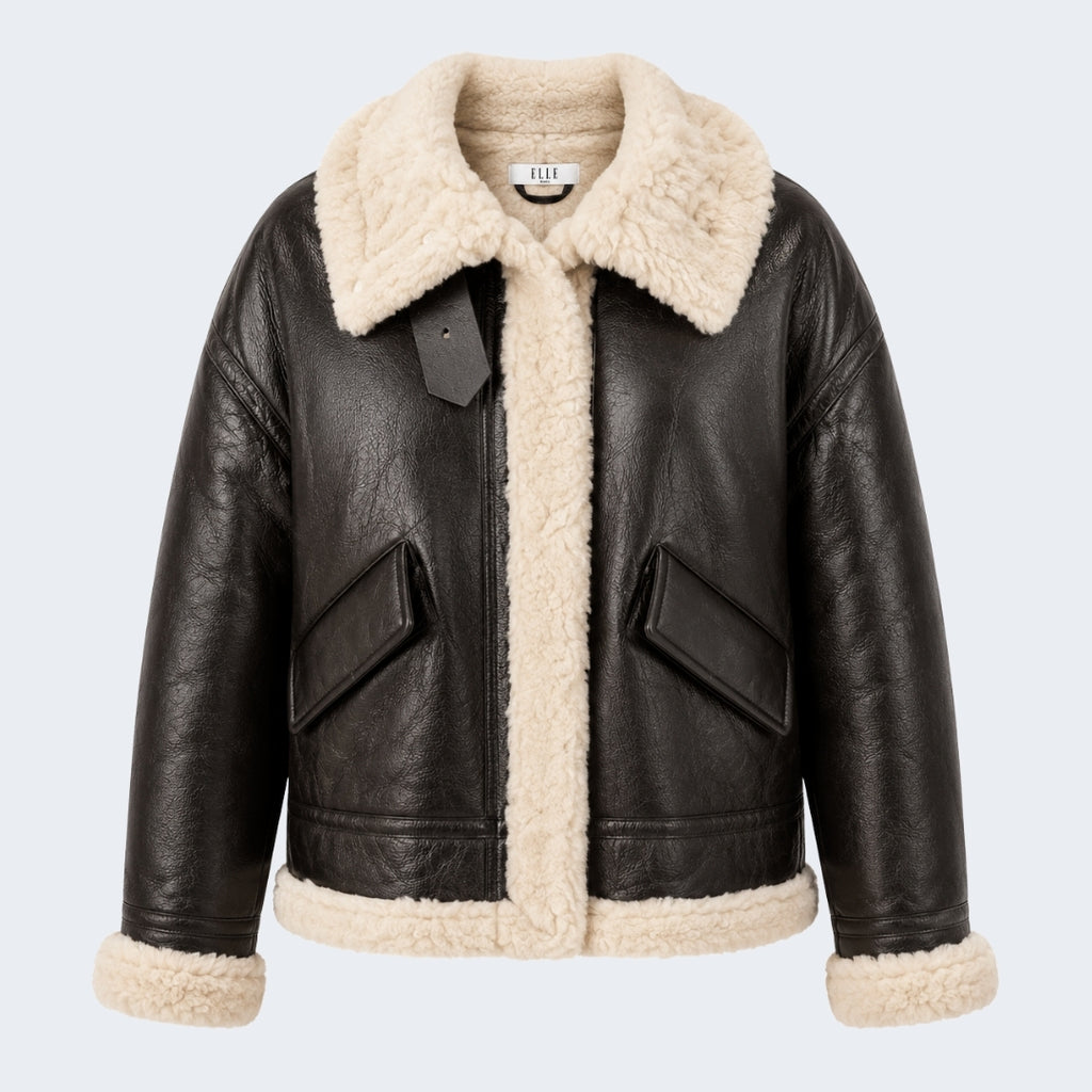 Elle Jocelyn Faux-Shearling Aviator Jacket Brown RRP £269