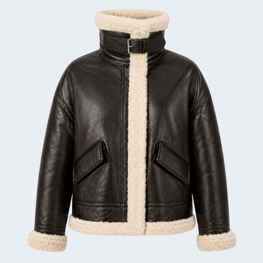 Elle Jocelyn Faux-Shearling Aviator Jacket Brown RRP £269