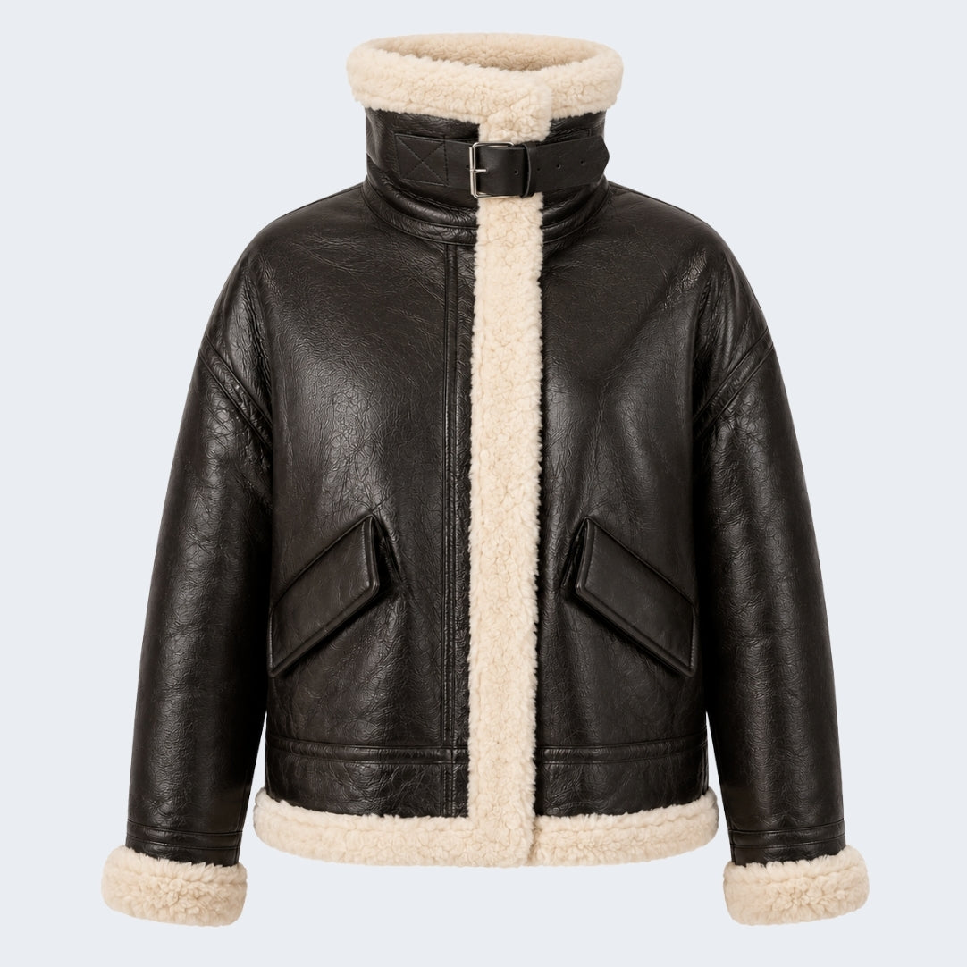 Elle Jocelyn Faux-Shearling Aviator Jacket Brown RRP £269