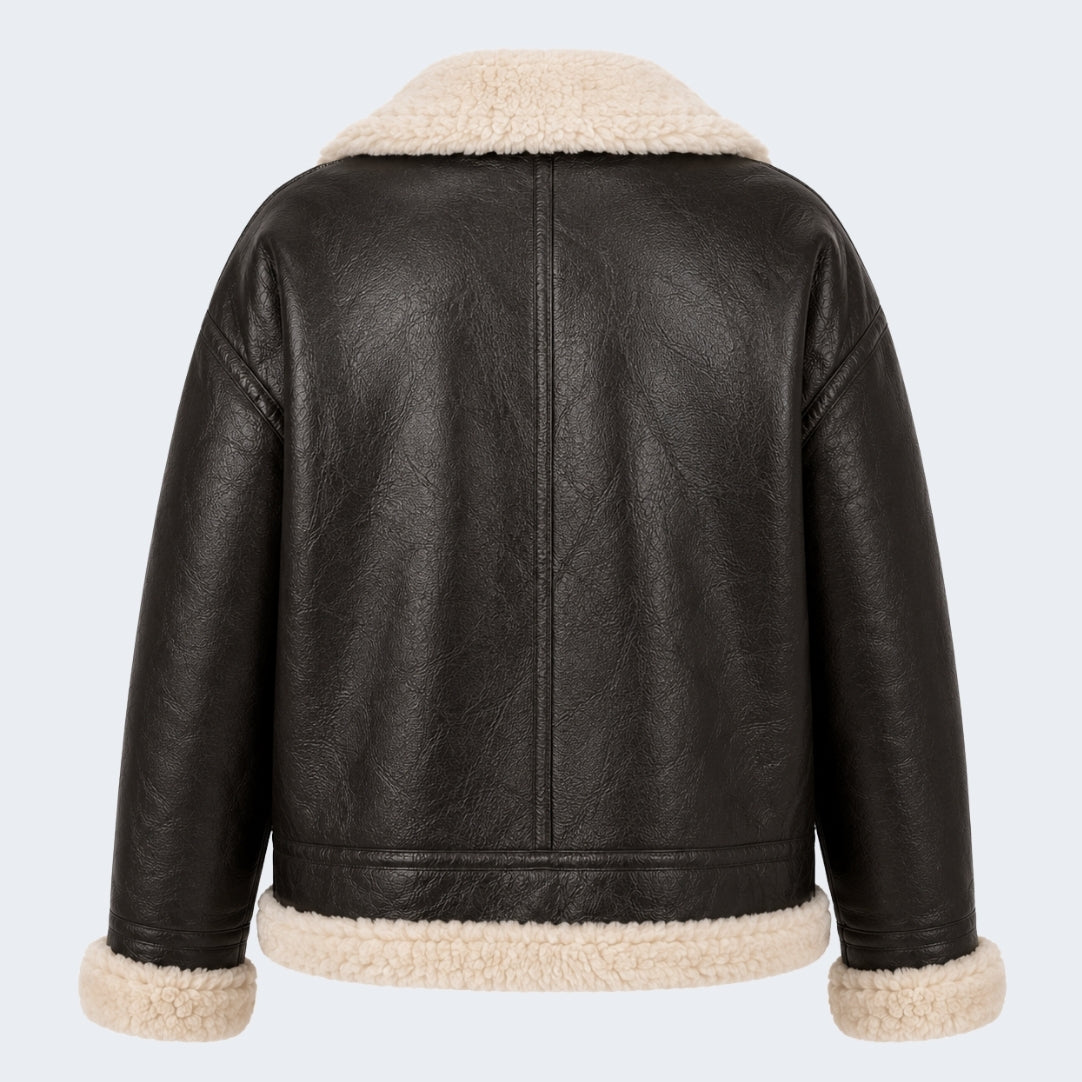 Elle Jocelyn Faux-Shearling Aviator Jacket Brown RRP £269