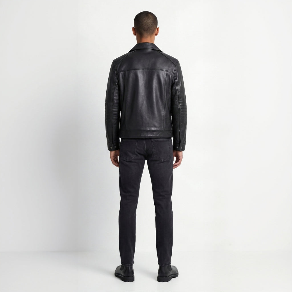 Leather Biker Jacket in Black RRP £269