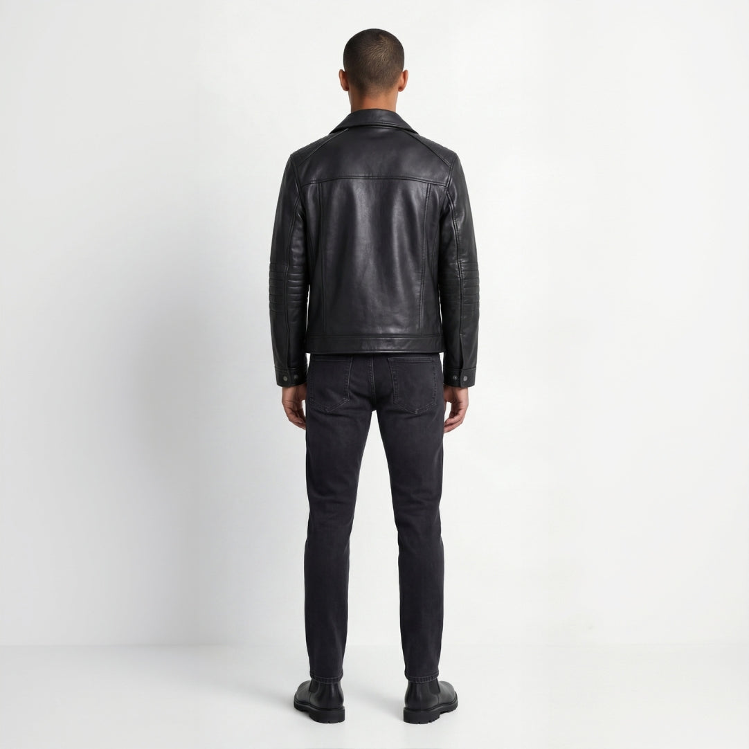Leather Biker Jacket in Black RRP £269