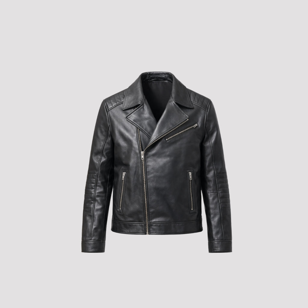 Leather Biker Jacket in Black RRP £269