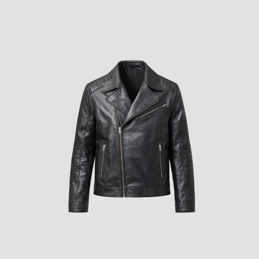 Leather Biker Jacket in Black RRP £269