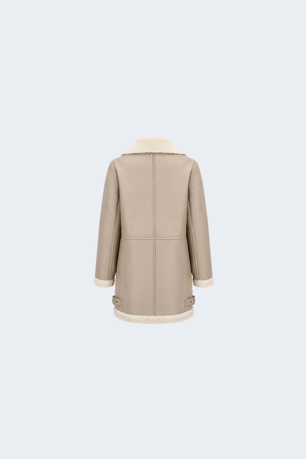 Elle Keira Longline Faux-Shearling Biker Coat Beige RRP £319