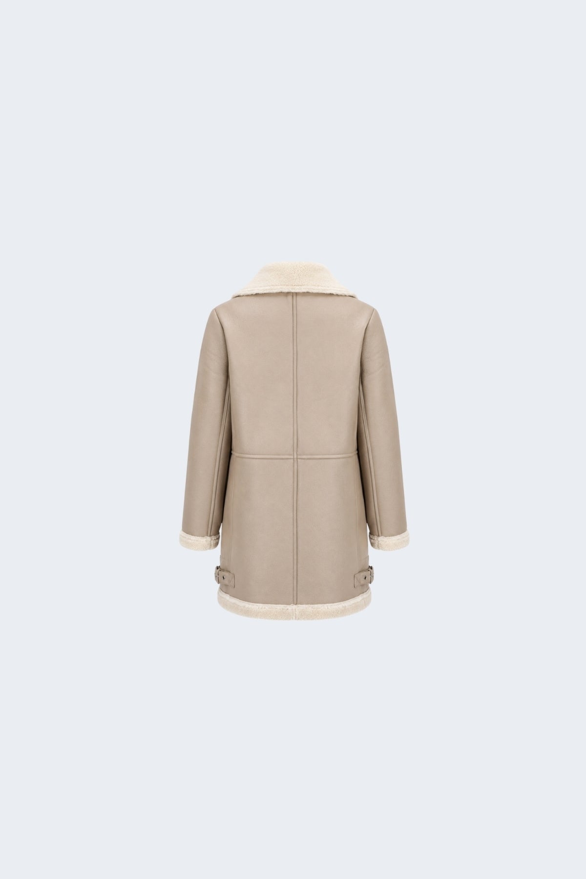 Elle Keira Longline Faux-Shearling Biker Coat Beige RRP £319