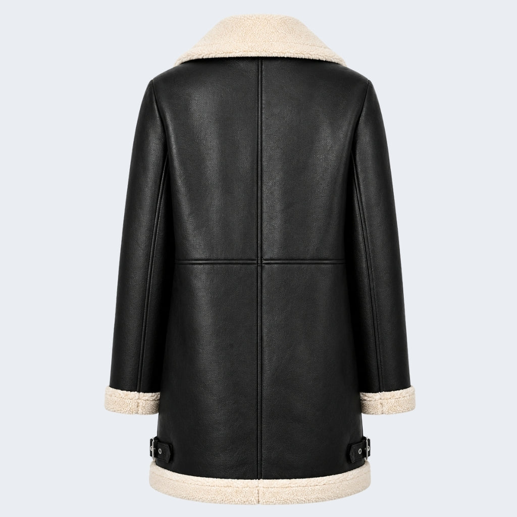 Elle Keira Longline Faux-Shearling Biker Coat Black RRP £319