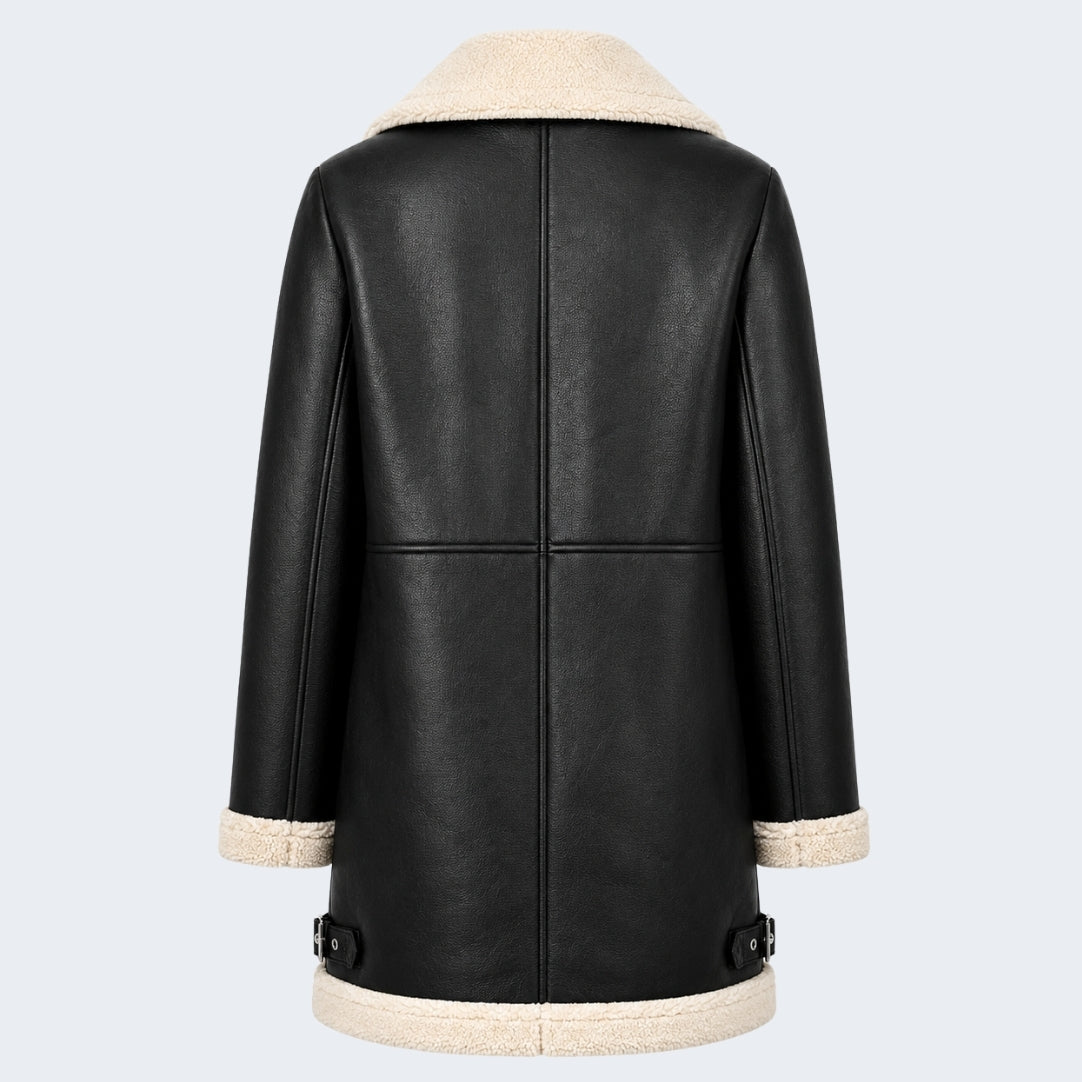 Elle Keira Longline Faux-Shearling Biker Coat Black RRP £319