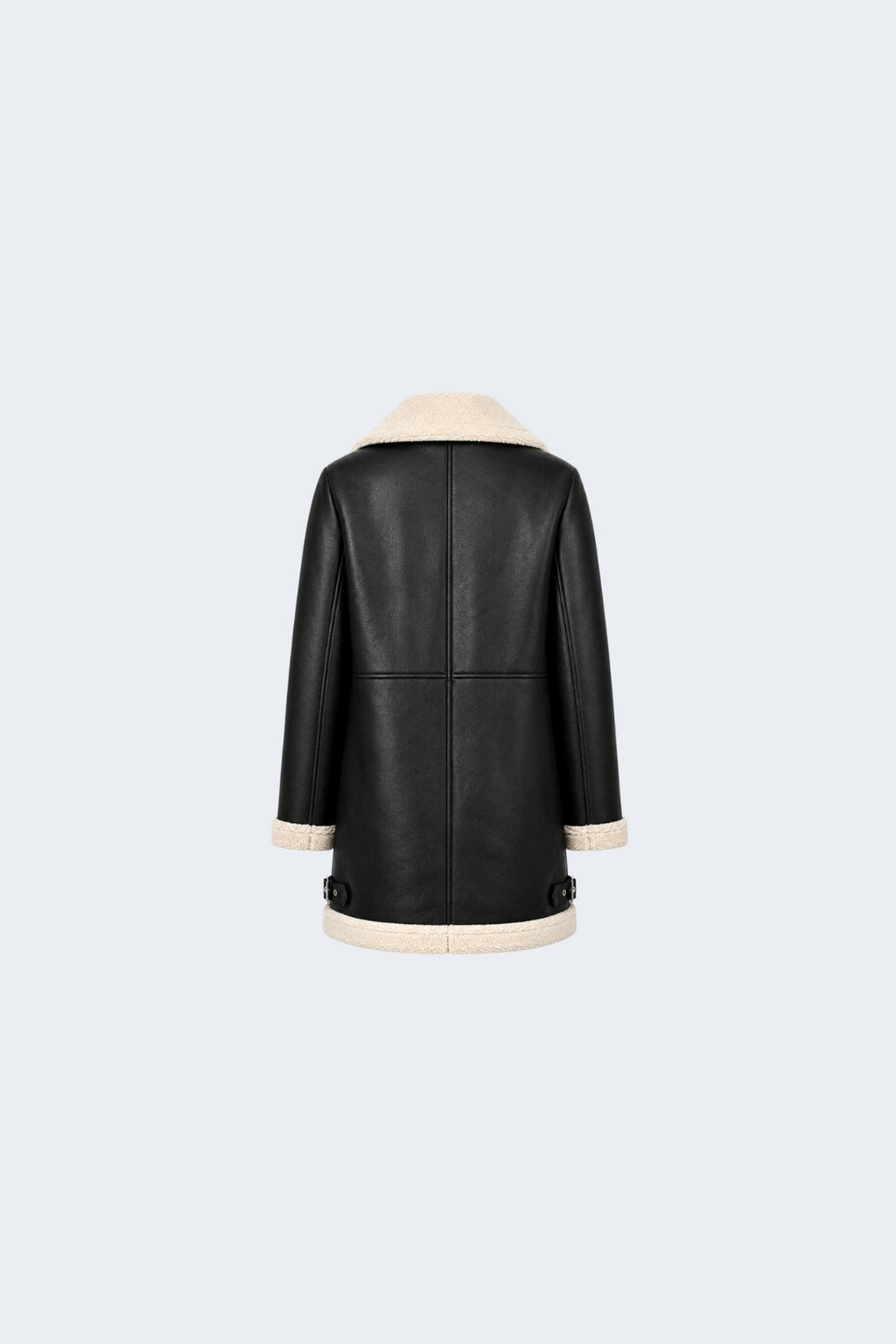 Elle Keira Longline Faux-Shearling Biker Coat Black RRP £319