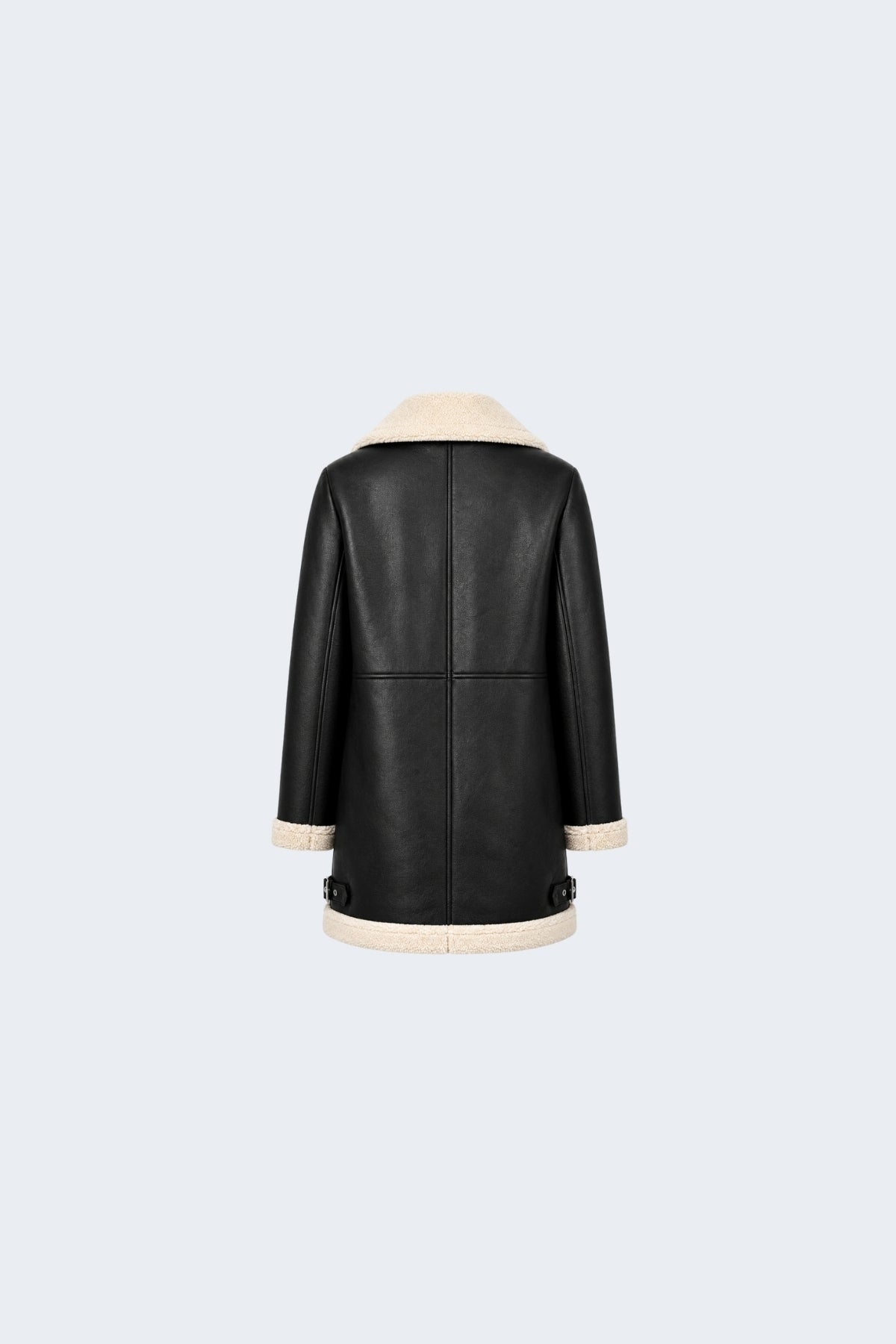 Elle Keira Longline Faux-Shearling Biker Coat Black RRP £319