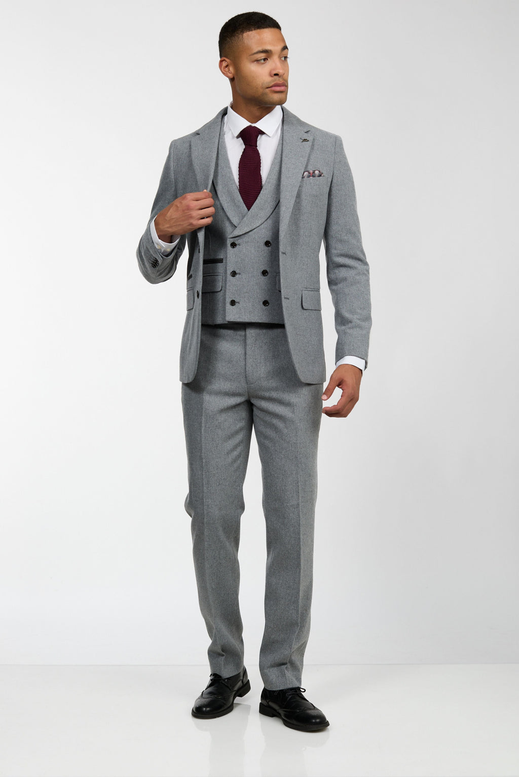Eton Wool Tweed Three Piece Slim Fit Suit in Grey RRP £299