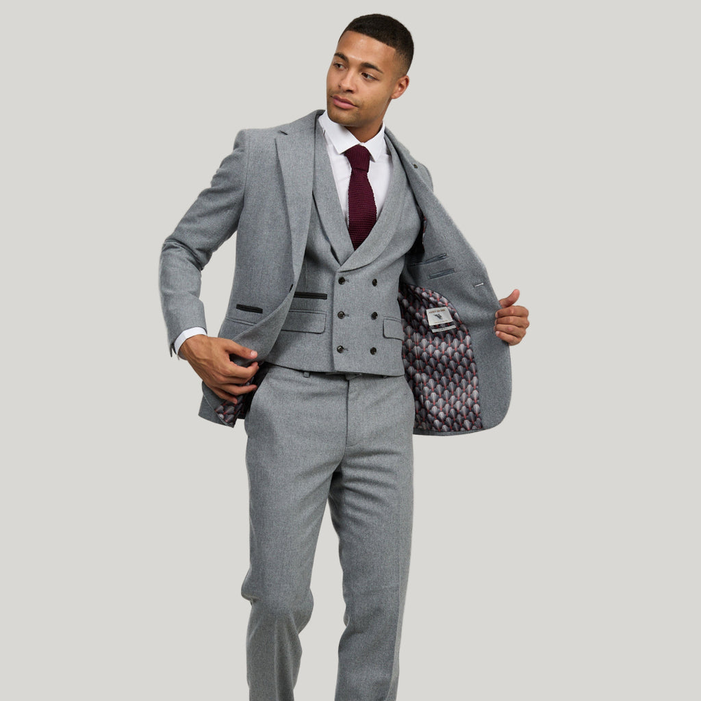 Eton Wool Tweed Three Piece Slim Fit Suit in Grey RRP £299