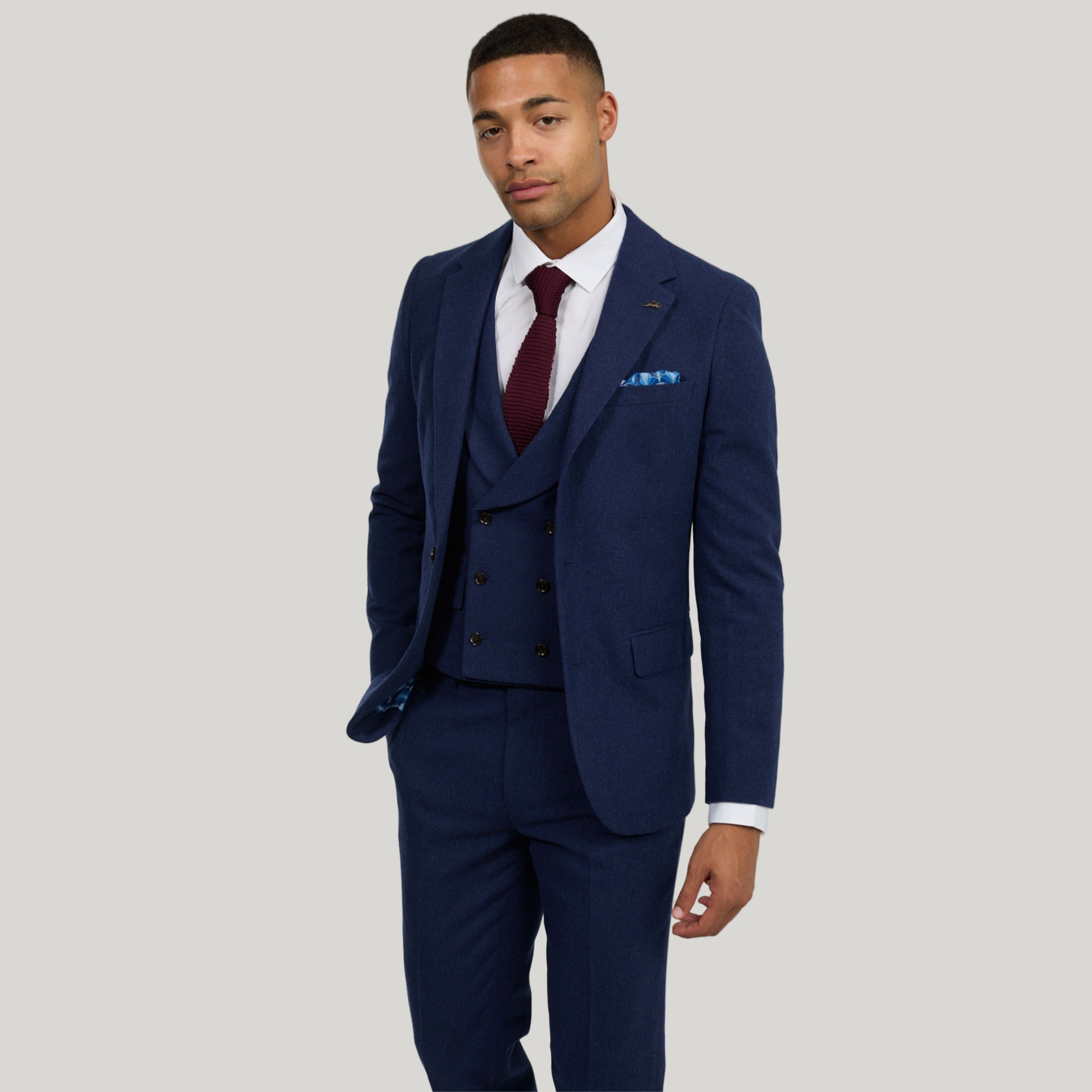 Eton Wool Tweed Three Piece Slim Fit Suit in Navy RRP £299