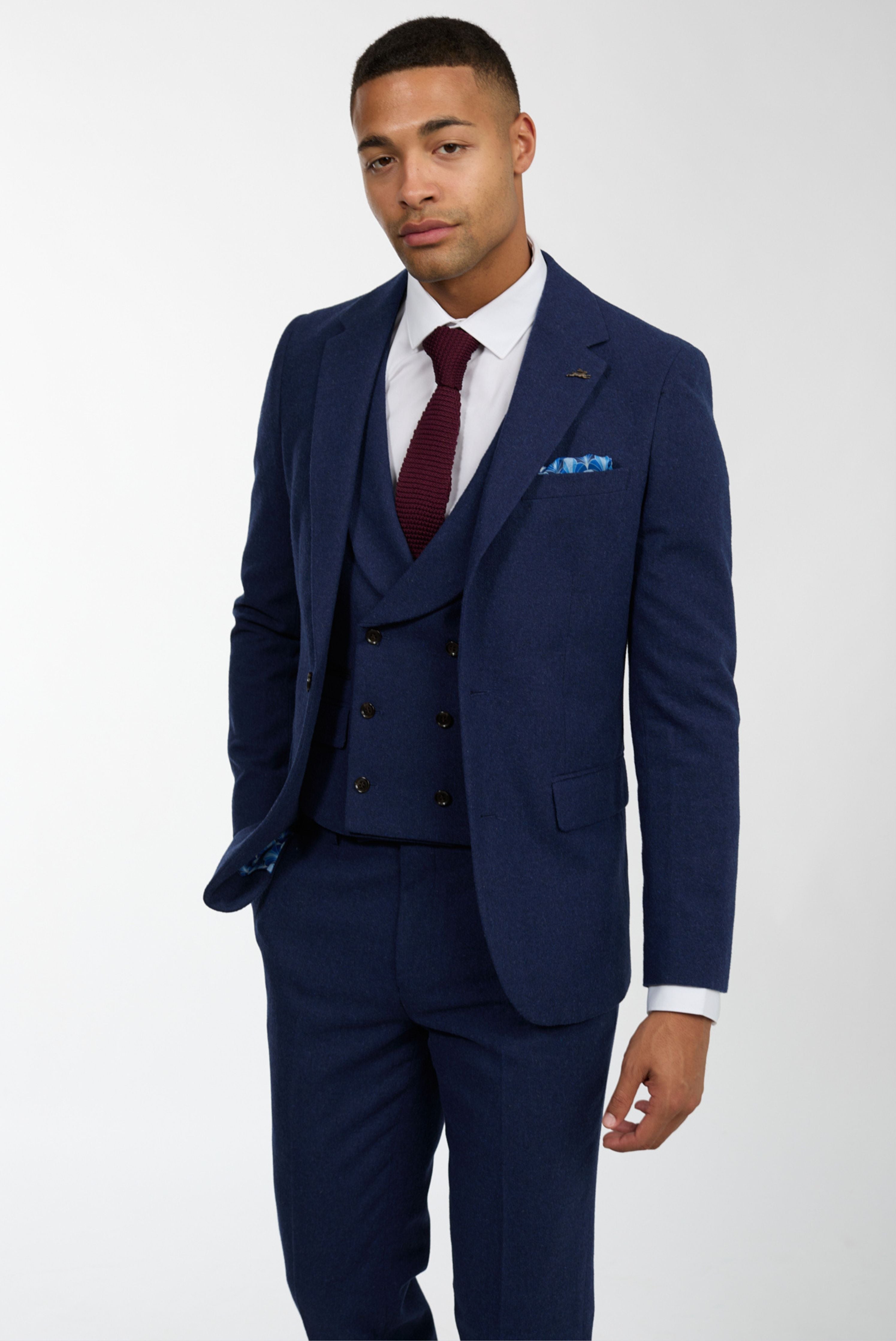 Eton Wool Tweed Three Piece Slim Fit Suit in Navy RRP £299