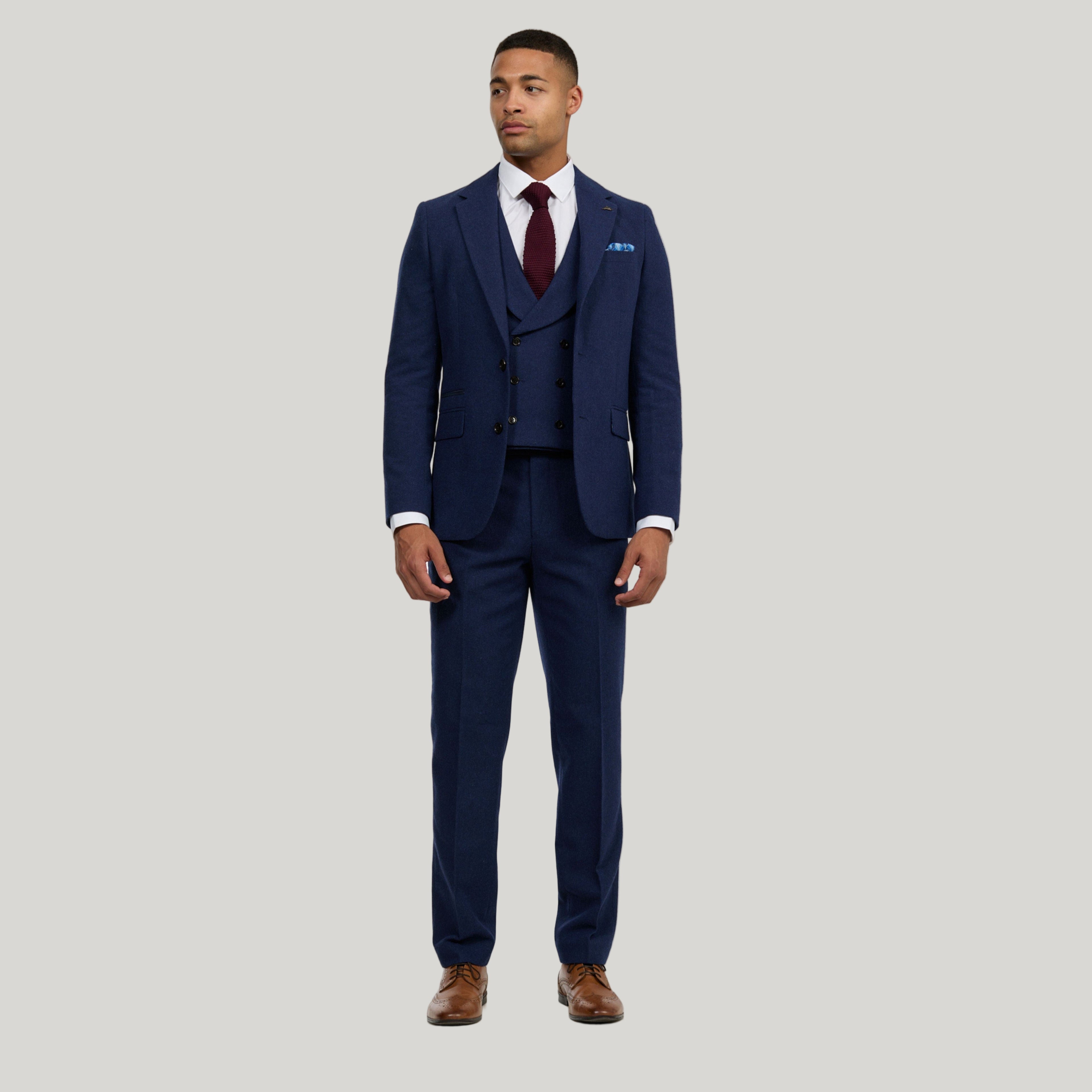 Eton Wool Tweed Three Piece Slim Fit Suit in Navy RRP £299