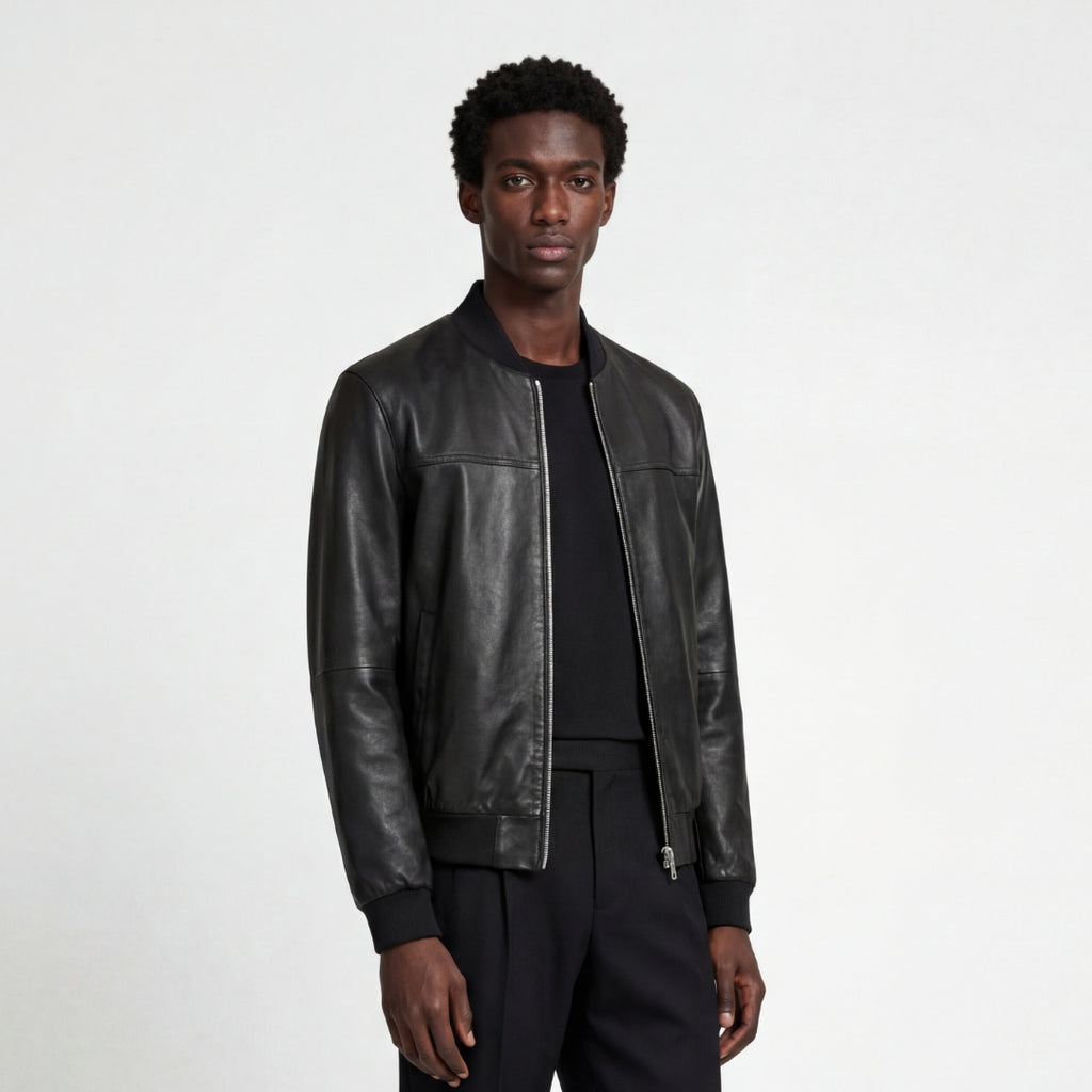 Leather Bomber Jacket in Black RRP £269