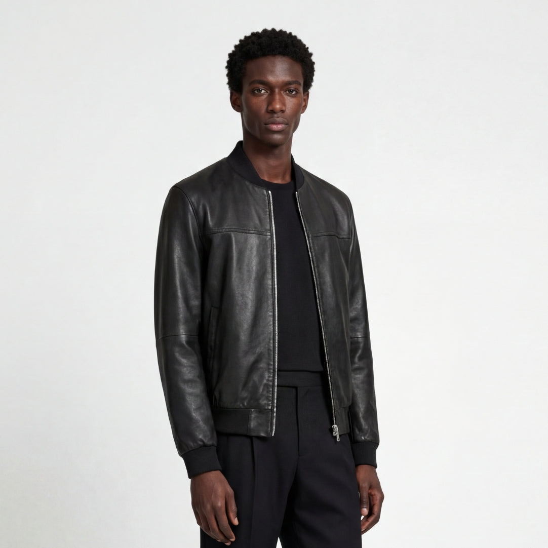 Leather Bomber Jacket in Black RRP £269