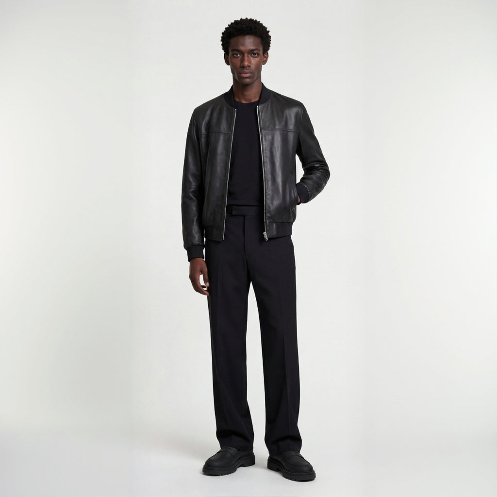 Leather Bomber Jacket in Black RRP £269