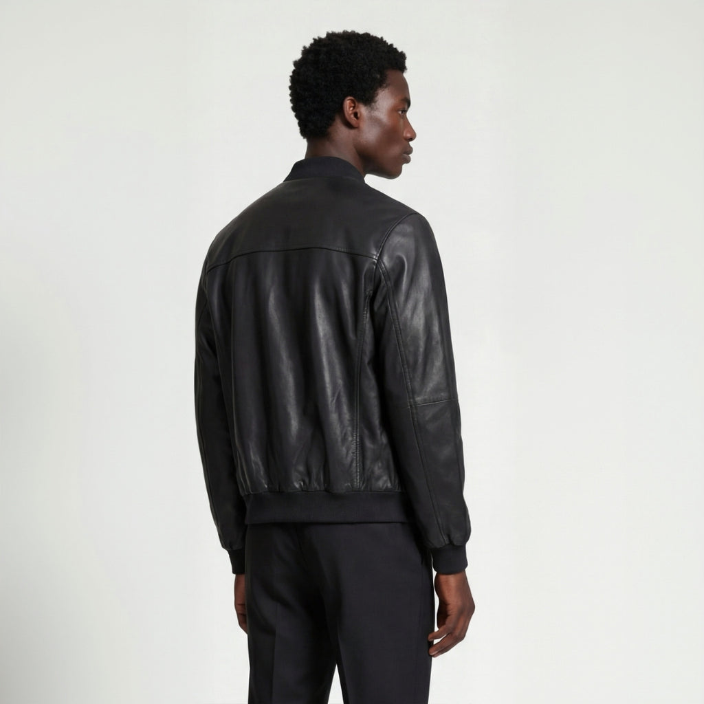 Leather Bomber Jacket in Black RRP £269