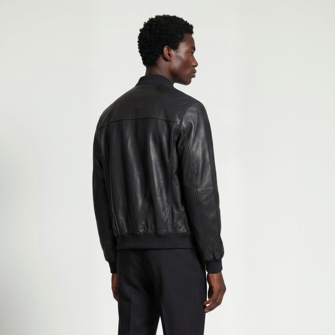 Leather Bomber Jacket in Black RRP £269