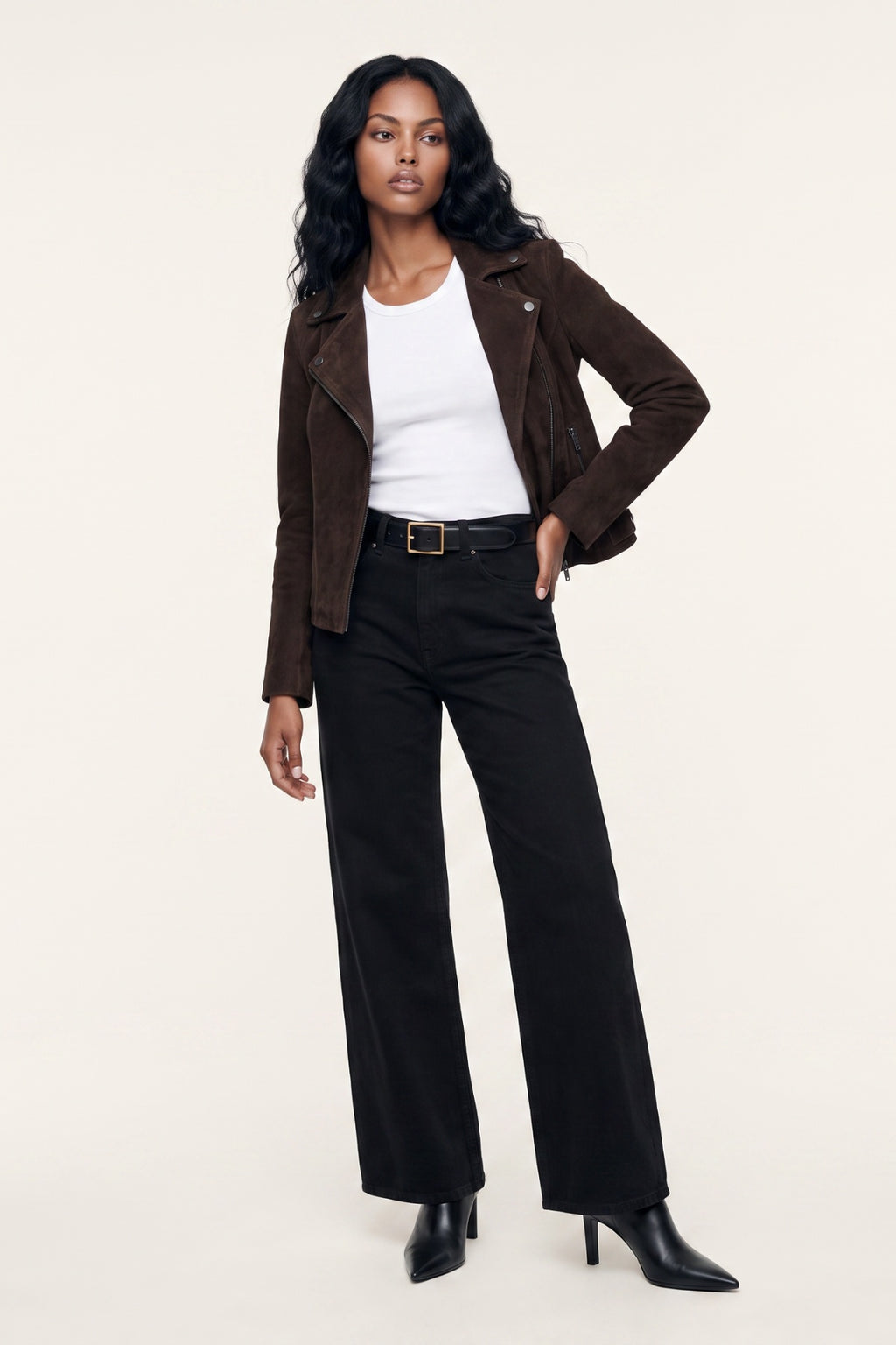 Lux Calf Suede Leather Biker Jacket in Chestnut RRP £489